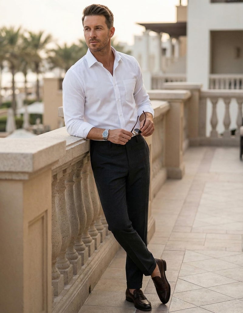 Beninos قميص بنينوس للرجال بتصميم ضيق بأزرار وياقة مدببة (CD01 أبيض، S) - Image 2